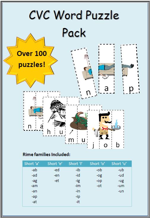 CVC Word Puzzle Pack • Keep Kids Reading