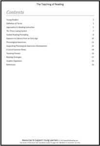 teaching reading Table of Contents