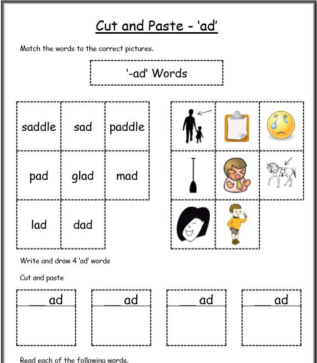Family Word free  cut Paste Cut printable Sheets worksheets and CVC paste and cvc