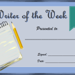 writer of week certificates and awards